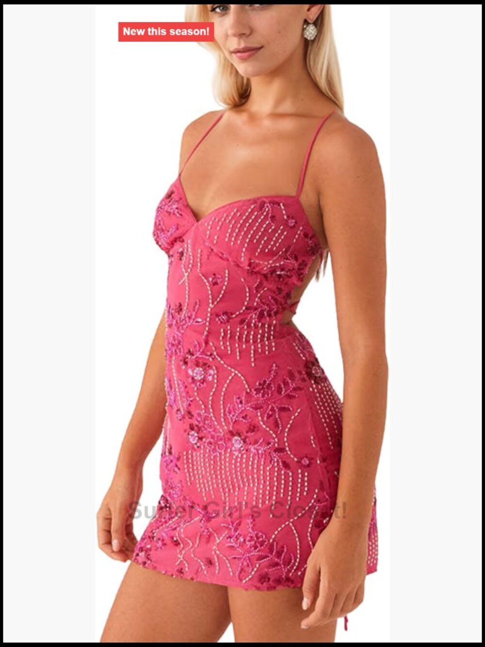 Sleeveless Sequin Rhinestone Deep V-Neck Open Back Mini Dress